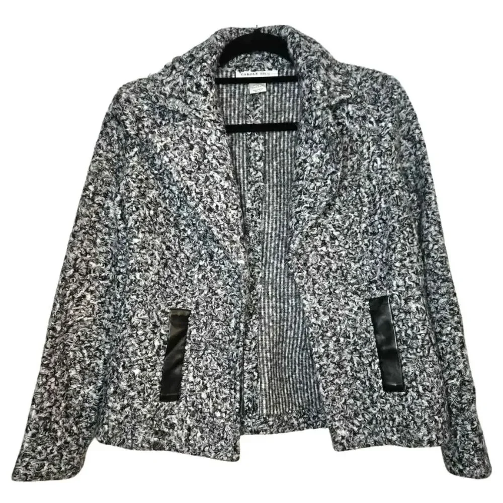 Carole Wren Marled Boucle Knit Open Front Teddy Jacket Size S Faux Pocket